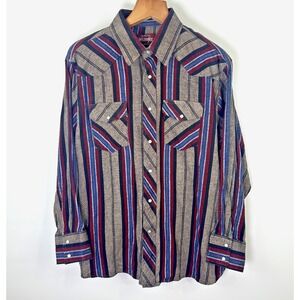 Vintage Wrangler Western Shirt Big Man 2XL Striped Pearl Snap Long Sleeve Cotton